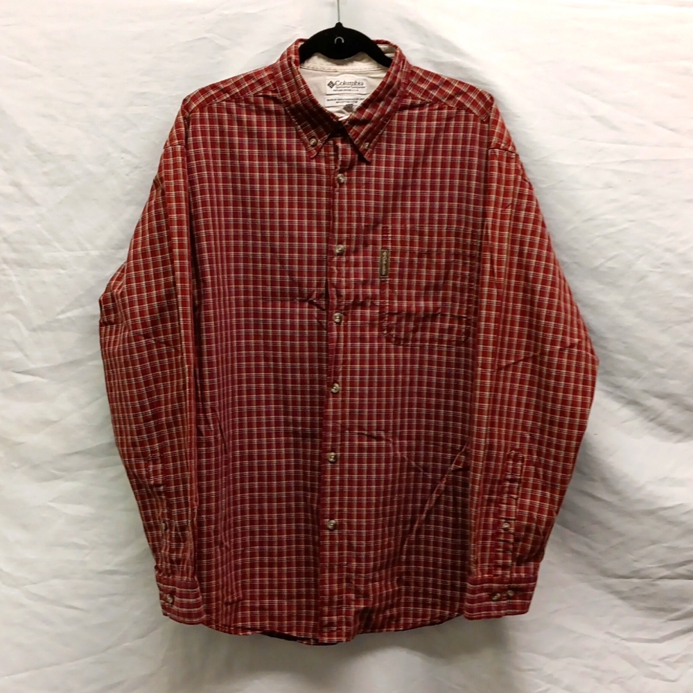 Columbia 100% cotton Button down brown Plaid Shirt Large